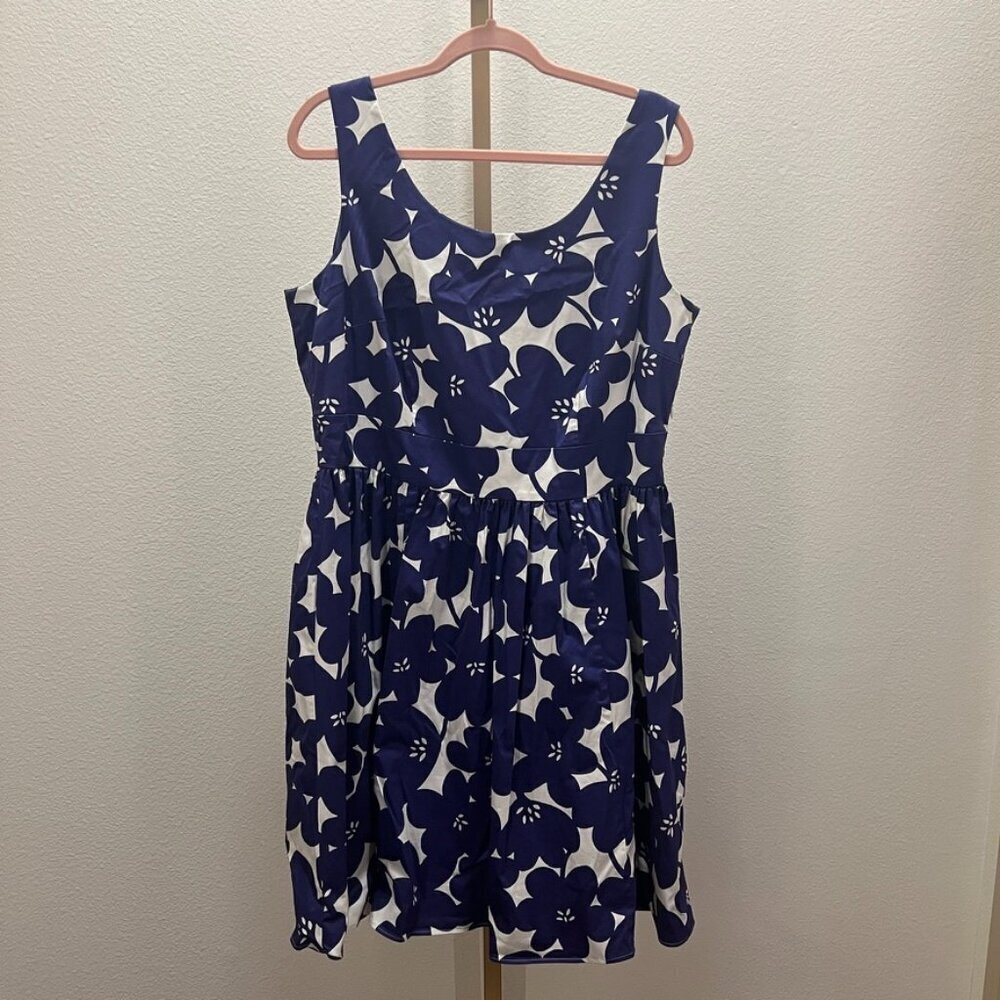 Boden Marilyn Fit and Flare Dress Blue & White Print 14R